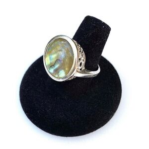 Vintage Sterling Silver Abalone Shell Filigree Ring Size 8
